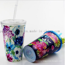 OEM Colorful Print Thermal-Protective Double Wall PS Straw Cup